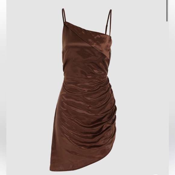 NWT Cider Brown Satin Asymmetrical Mini Dress Size Small - Picture 1 of 9